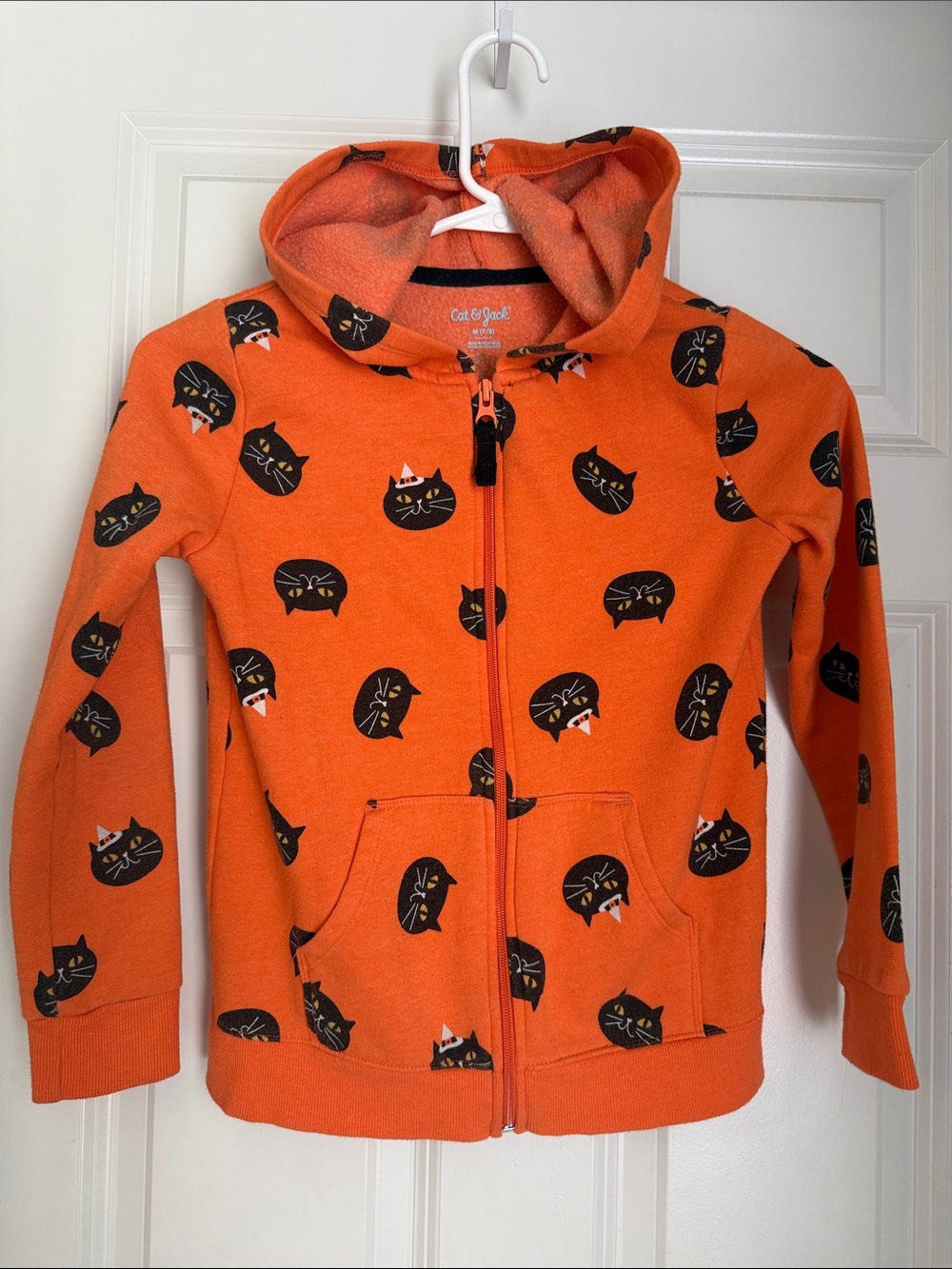 Cat & Jack Orange Kids Zip-Up Hoodie with Black Cat Print